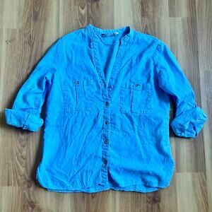 Zara blue linen button up shirt